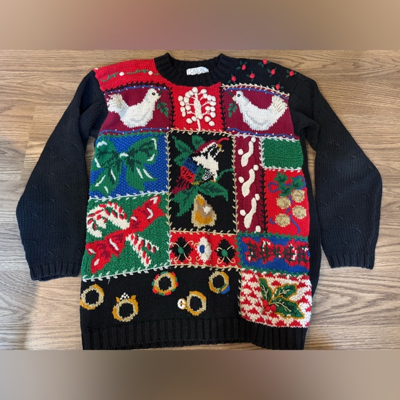 Casual Corner Sweaters - Casual Corner Black Multicolor Patchwork Sweater